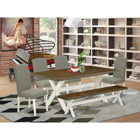 East West Furniture 6 Piece X-Style Fashionable Kitchen Table Set - Linen White X077EN206-6